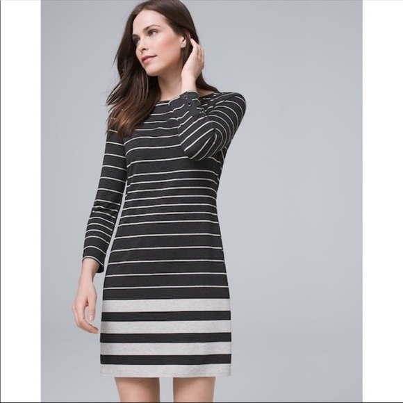 WHBM Snap-Sleeve Striped Shift Dress, Size Small - Picture 1 of 7